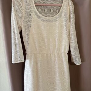 Charlotte Russe Cream Lace Long Sleeve Dress